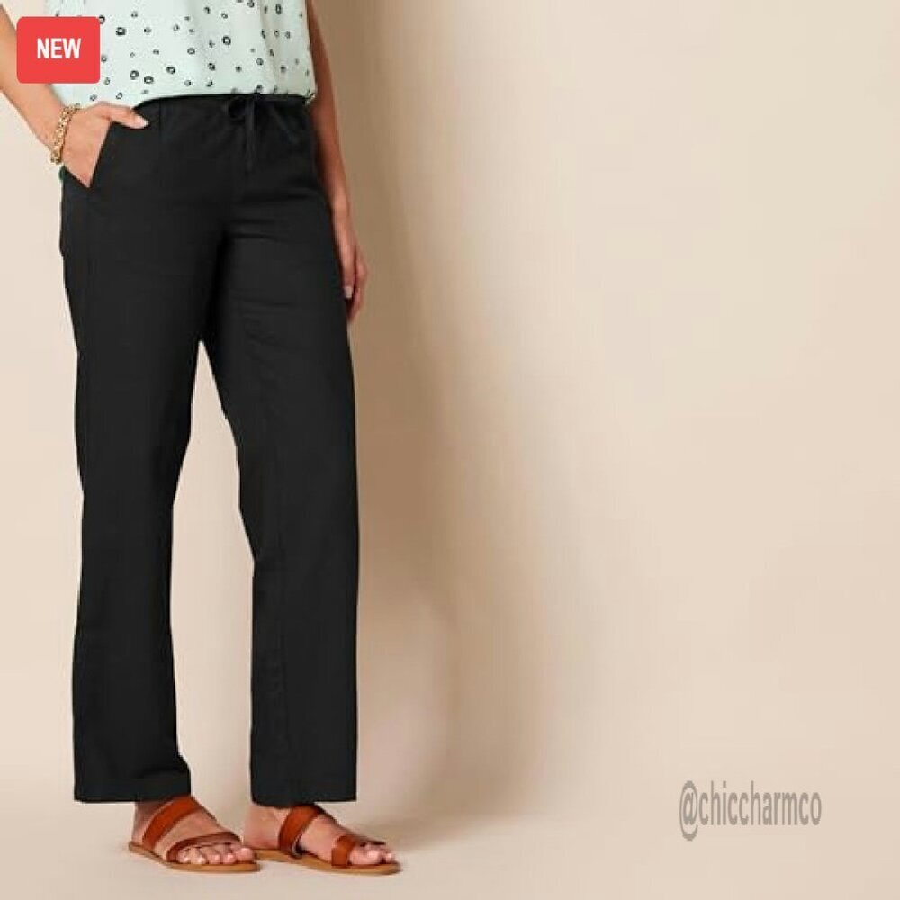 Linen Blend Wide Leg Pants Relaxed Fit Drawstring Casual Summer - Picture 4 of 8